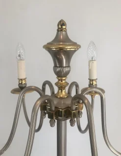Pamono Floor Lamp in Silver Metal and Brass with 6 Arms, 1920s><noscript><img width=