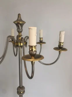 Pamono Floor Lamp in Silver Metal and Brass with 6 Arms, 1920s><noscript><img width=