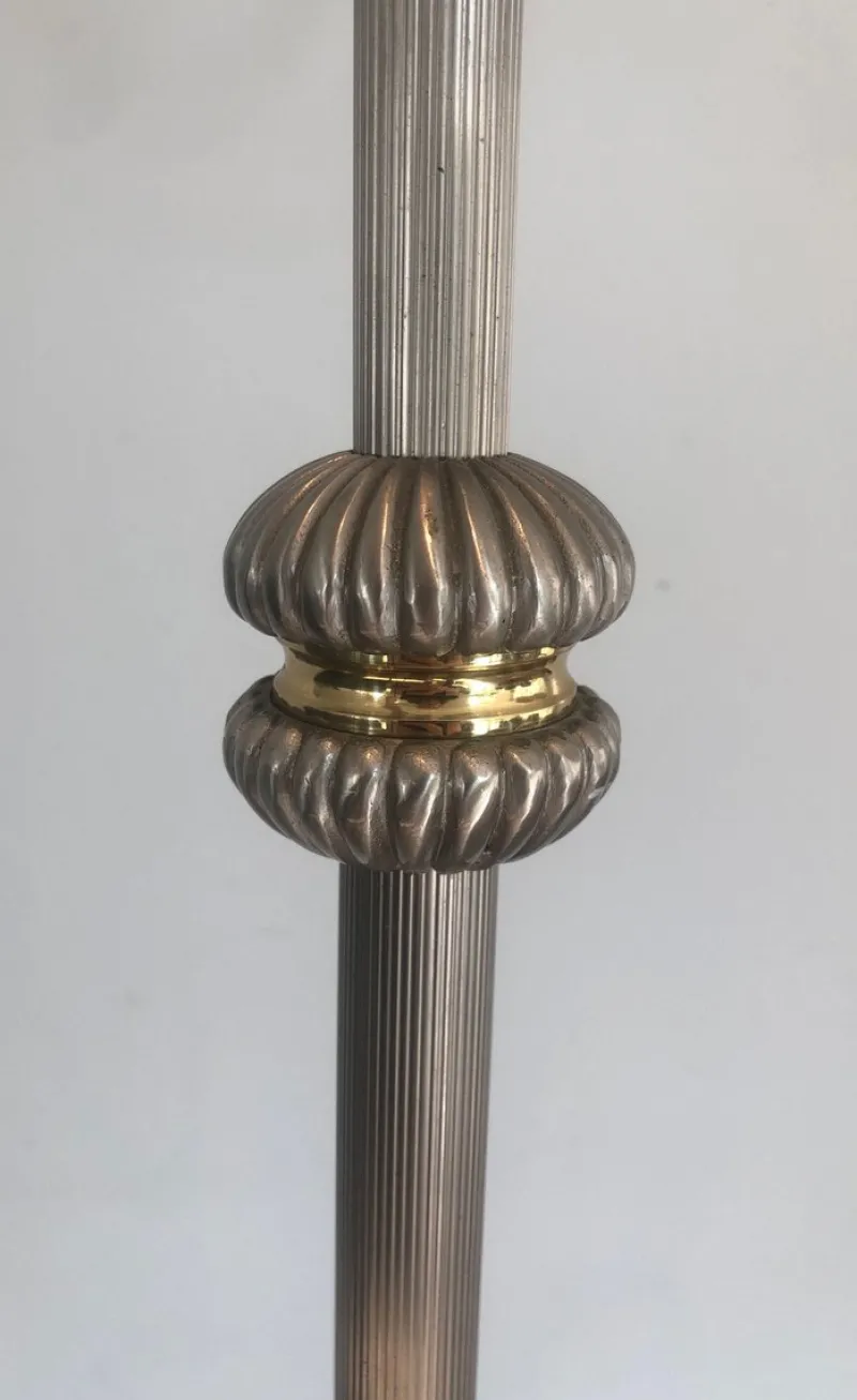Pamono Floor Lamp in Silver Metal and Brass with 6 Arms, 1920s> Floor Lamps