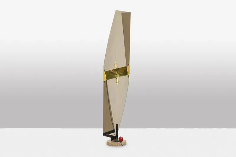 Pamono Floor Lamp in Smoked Folded Acrylic Glass by Giuseppe Calonaci, 1970s> Floor Lamps