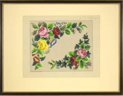 Discount Pamono Floral Design for Berlin Woolwork, Mid-19th Century, Gouache