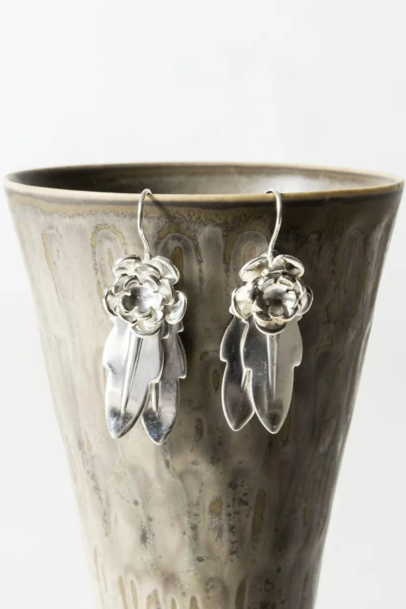 Online Pamono Floral Silver Earrings from Atelier Borgila, 1949, Set of 2