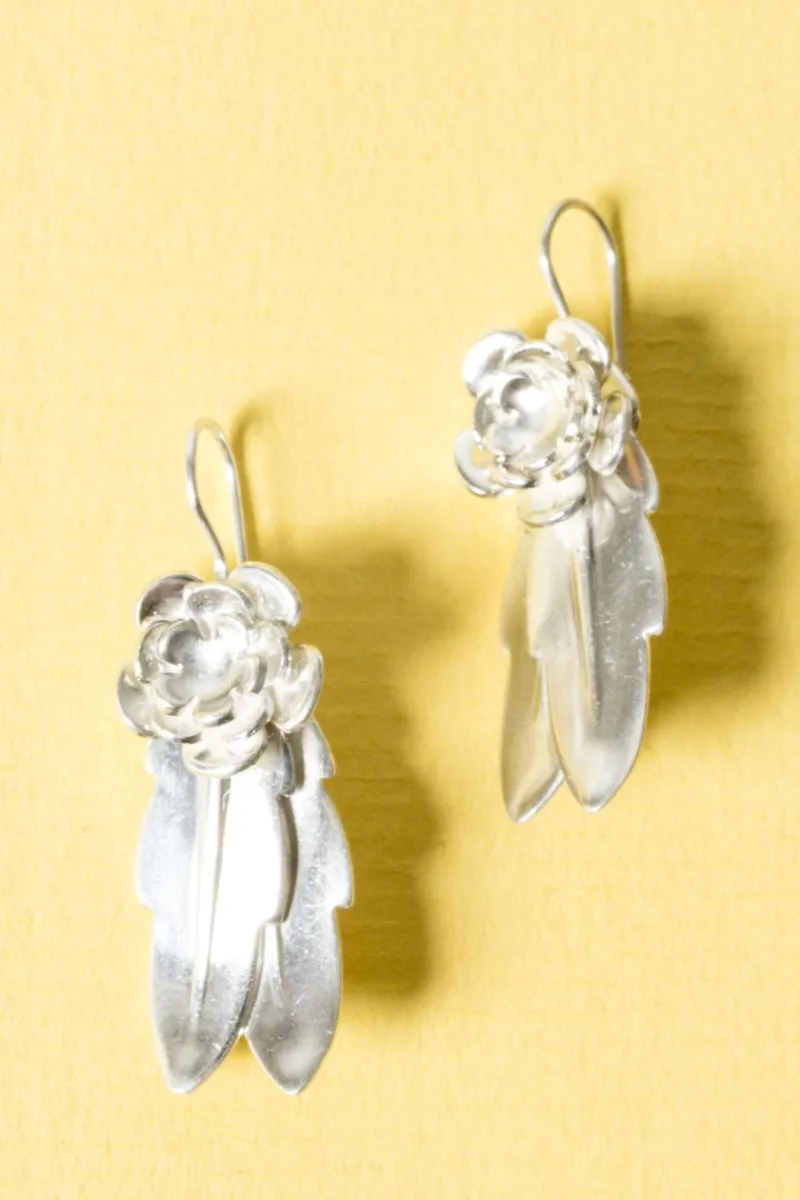 Online Pamono Floral Silver Earrings from Atelier Borgila, 1949, Set of 2