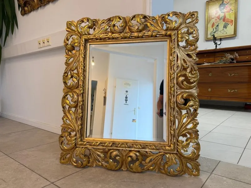 Pamono Florentine Mirror with Acanthus Leaf Carving Wood, 1890s> Mirrors
