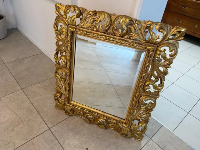 Pamono Florentine Mirror with Acanthus Leaf Carving Wood, 1890s> Mirrors