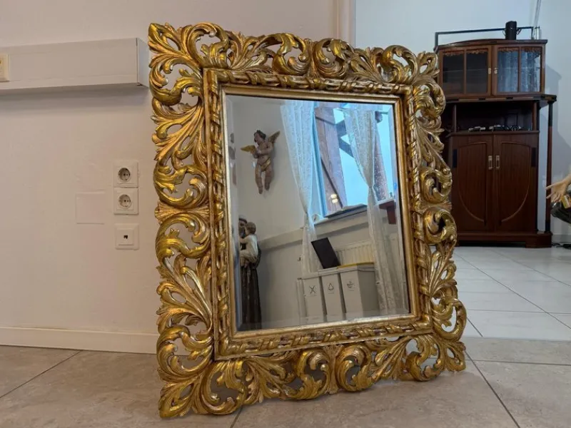 Pamono Florentine Mirror with Acanthus Leaf Carving Wood, 1890s> Mirrors