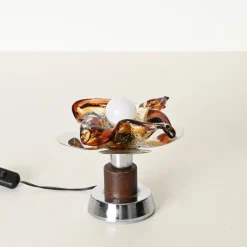Best Pamono Flower Murano Glass Table Lamps in Chrome and Leather from Mazzega, 1970s, Set of 2