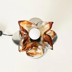 Best Pamono Flower Murano Glass Table Lamps in Chrome and Leather from Mazzega, 1970s, Set of 2