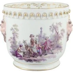 Pamono Flowerpot in Porcelain with Motif of Faun and Bucolic Scenes from Meissen> Planters And Jardiniere