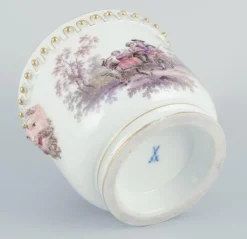 Pamono Flowerpot in Porcelain with Motif of Faun and Bucolic Scenes from Meissen><noscript><img width=