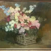 Hot Pamono Flowers, Oil Painting on Canvas, 20th Century