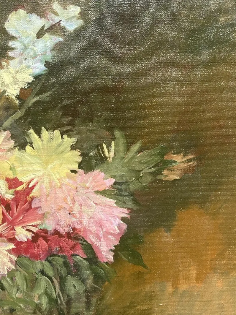 Hot Pamono Flowers, Oil Painting on Canvas, 20th Century