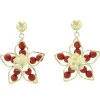 Pamono Flower-Shaped 18 Karat Yellow Gold Dangle Earrings with Red Ebony Spheres, Set of 2> Earrings