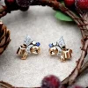 Hot Pamono Flower-Shaped Gold Earrings with Diamond Chips and Two Synthetic Garnet Stones, Set of 2