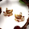 Pamono Flower-Shaped Gold Earrings with Diamond Chips, Set of 2> Earrings