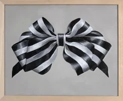 Pamono Fluffy Ribbon Painting Black & WHite Striped Bow, Minimal Elegant With Frame> Minimalist