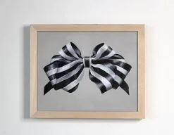 Pamono Fluffy Ribbon Painting Black & WHite Striped Bow, Minimal Elegant With Frame> Minimalist