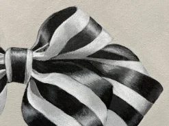 Pamono Fluffy Ribbon Painting Black & WHite Striped Bow, Minimal Elegant With Frame><noscript><img width=