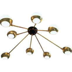 New Pamono Flush Mount Brass and Glass Chandelier by Silvio Piattelli