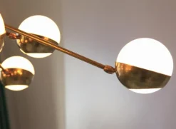 New Pamono Flush Mount Brass and Glass Chandelier by Silvio Piattelli
