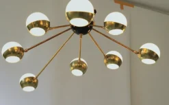 New Pamono Flush Mount Brass and Glass Chandelier by Silvio Piattelli