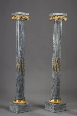 Pamono Fluted Marble Columns with Ionic Capitals, 1900, Set of 2> Pedestals And Columns