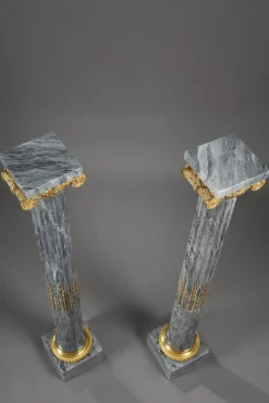 Pamono Fluted Marble Columns with Ionic Capitals, 1900, Set of 2><noscript><img width=