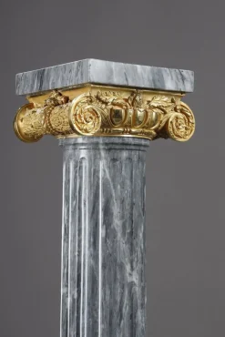 Pamono Fluted Marble Columns with Ionic Capitals, 1900, Set of 2><noscript><img width=