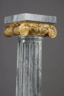 Pamono Fluted Marble Columns with Ionic Capitals, 1900, Set of 2><noscript><img width=