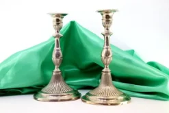 New Pamono Fluted Silver Candlesticks with Reliefs and Beaded Circular Bases, Set of 2