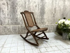 Pamono Folding Low Cane Rocking Chair> Rocking Chairs