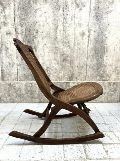 Pamono Folding Low Cane Rocking Chair><noscript><img width=