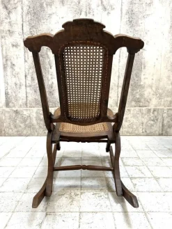 Pamono Folding Low Cane Rocking Chair><noscript><img width=