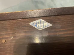 Pamono Folding Magazine Rack in Stained Wood and Brass by Cesare Lacca, Italy, 1950s><noscript><img width=