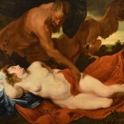 Best Pamono Follower of Anthoon Van Dyck, Jupiter & Nude Antiope, 1700, Oil on Canvas, Framed