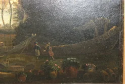 Pamono Follower of Claude Lorrain, Merchants on the River Po, 1800s, Oil on Canvas><noscript><img width=