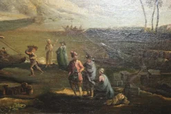Pamono Follower of Claude Lorrain, Merchants on the River Po, 1800s, Oil on Canvas><noscript><img width=
