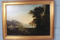Pamono Follower of Claude Lorrain, Merchants on the River Po, 1800s, Oil on Canvas><noscript><img width=