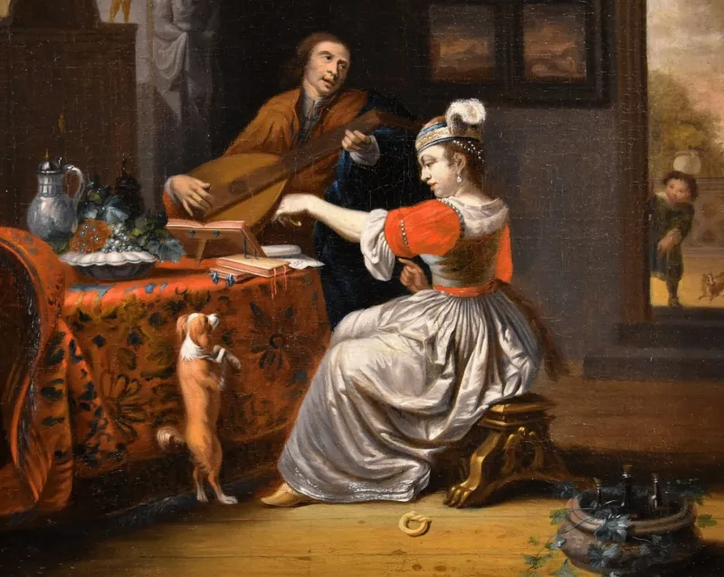 New Pamono Follower of Gabriel Metsu, Lute Player, 1720, Oil on Canvas, Framed