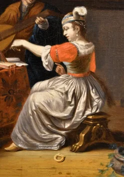 New Pamono Follower of Gabriel Metsu, Lute Player, 1720, Oil on Canvas, Framed