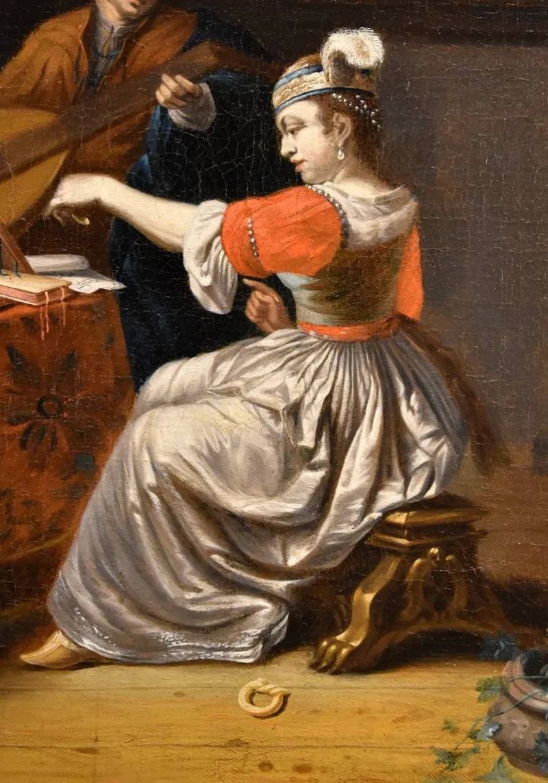 New Pamono Follower of Gabriel Metsu, Lute Player, 1720, Oil on Canvas, Framed