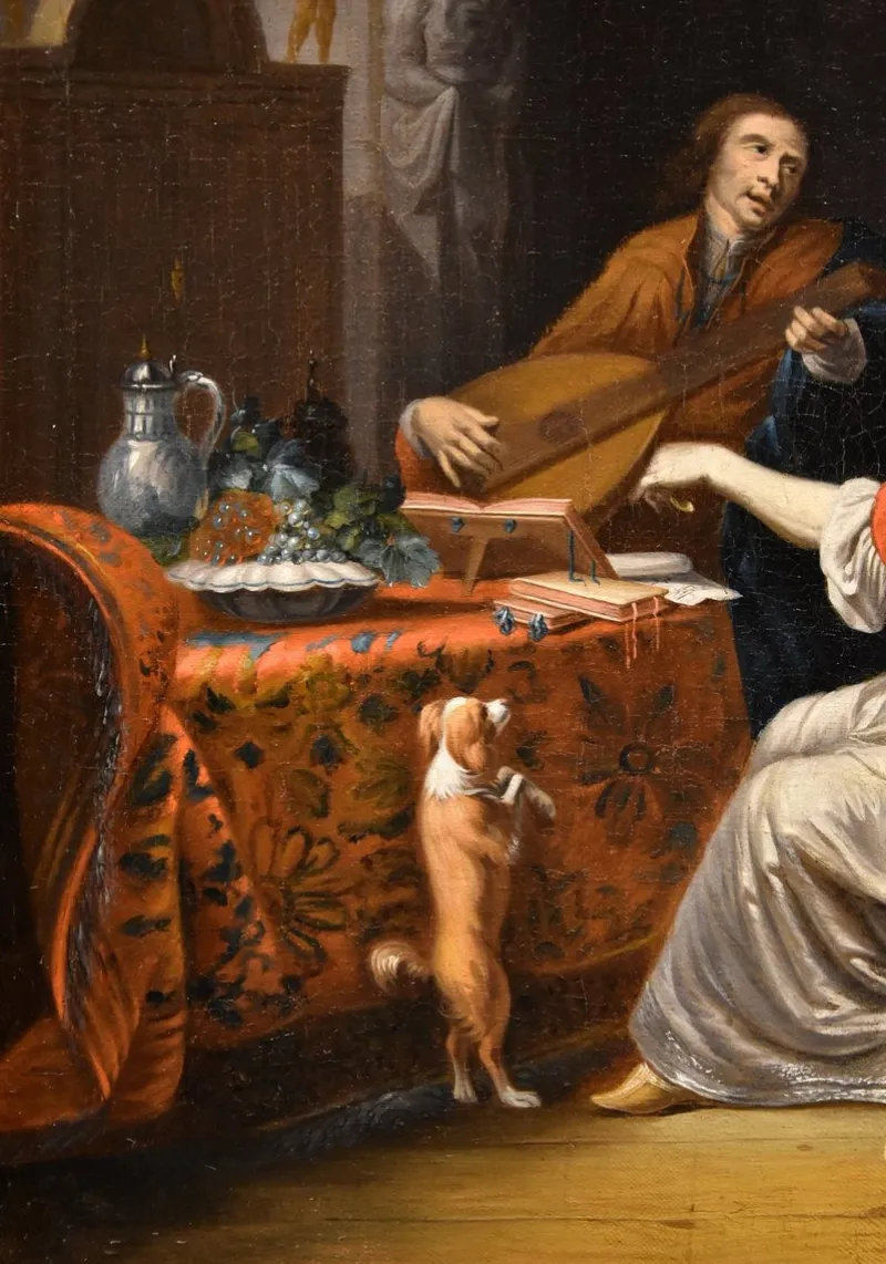 New Pamono Follower of Gabriel Metsu, Lute Player, 1720, Oil on Canvas, Framed