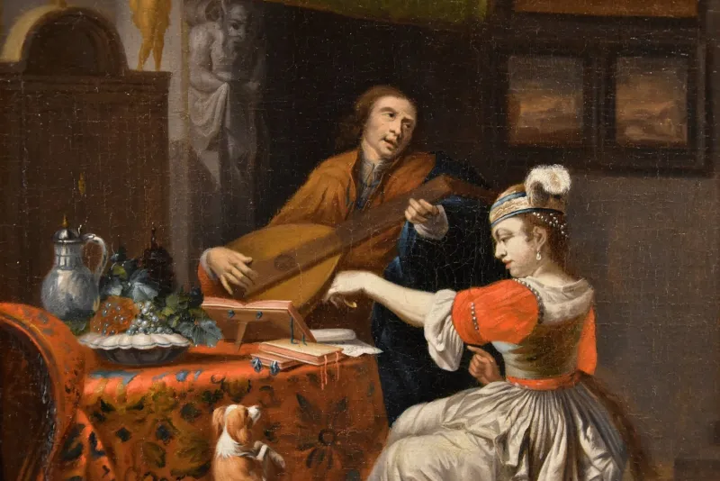 New Pamono Follower of Gabriel Metsu, Lute Player, 1720, Oil on Canvas, Framed