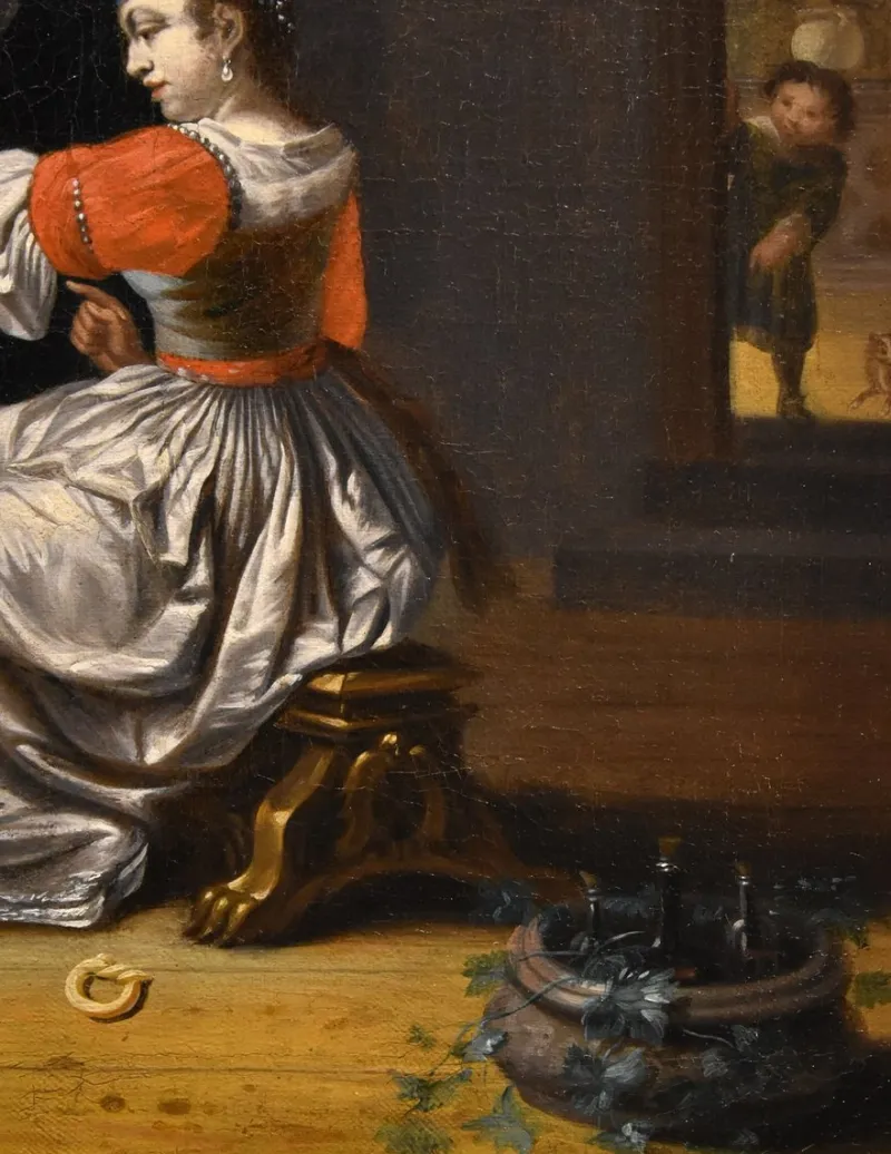 New Pamono Follower of Gabriel Metsu, Lute Player, 1720, Oil on Canvas, Framed