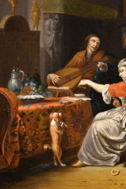 New Pamono Follower of Gabriel Metsu, Lute Player, 1720, Oil on Canvas, Framed