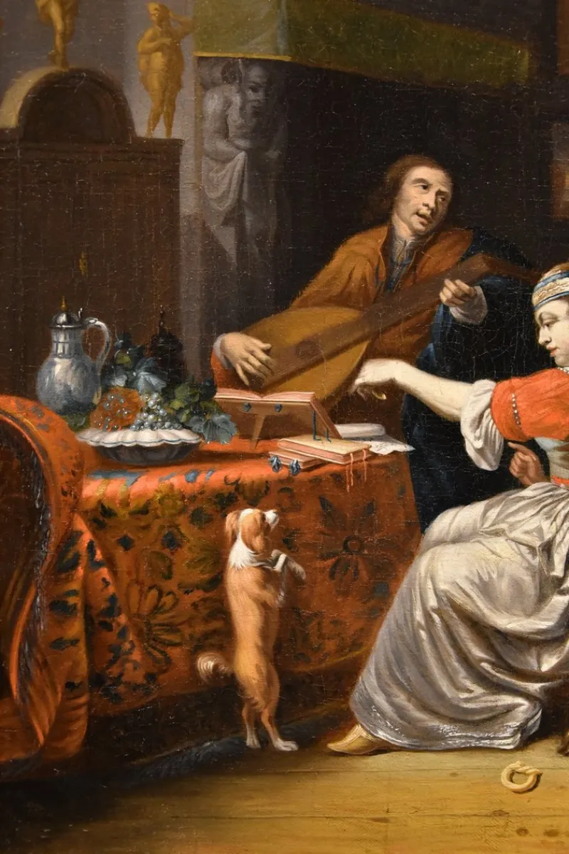 New Pamono Follower of Gabriel Metsu, Lute Player, 1720, Oil on Canvas, Framed