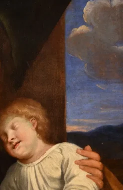 Outlet Pamono Follower of Giovan Battista Salvi, Baby Jesus, 1660, Oil on Canvas, Framed