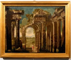 Pamono Follower of Niccolò Codazzi, Capricci Landscapes, 1700, Oil on Canvases, Framed, Set of 2><noscript><img width=