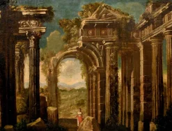 Pamono Follower of Niccolò Codazzi, Capricci Landscapes, 1700, Oil on Canvases, Framed, Set of 2><noscript><img width=