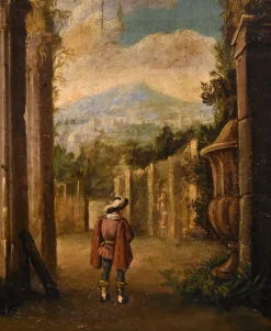 Pamono Follower of Niccolò Codazzi, Capricci Landscapes, 1700, Oil on Canvases, Framed, Set of 2><noscript><img width=
